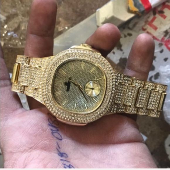 Iced out Men's Gold Watch PT Square Hip Hop NEW - Picture 3 of 4